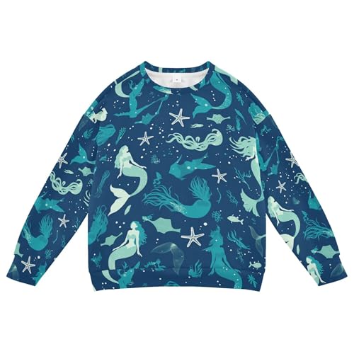 JUNZAN Mermaid Dolphin Ocean Little Kids Hoodie Sweatshirt Crewneck Boys Sweat Shirt Sports 4T