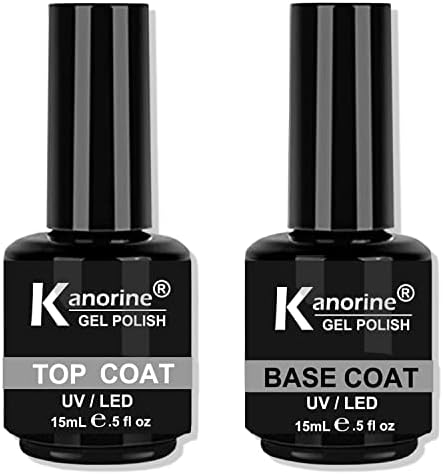 KANORINE 15ml TopCoat and BaseCoat Set Long Lasting UV / LED Gel Polish Nail Art Base Foundation Coat & No Wipe Gloss Top Coat 15ml X 2 uk1213