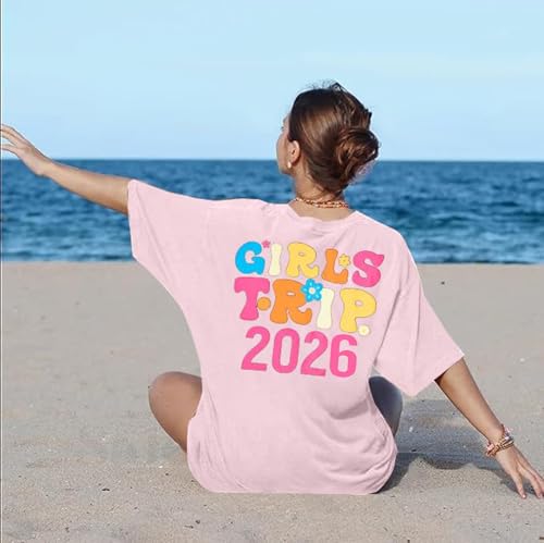Girls Trip Shirt for Women 2026 Girls Weekend Vacation Matching Shirts Oversized Besties Summer Beach Travel Graphic Tee Tops