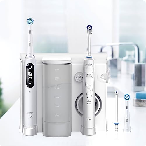 Oral-B Oral Health Center Munddusche mit Oxyjet-Technologie für Zahnreinigung, 2 Ersatzdüsen & iO Series 6 Elektrische Zahnbürste/Electric Toothbrush, 2 Aufsteckbürsten, 5 Modi für Zahnpflege, weiß – Bild 3