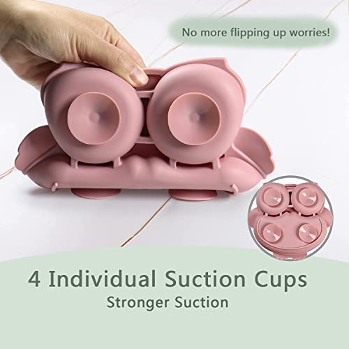 Idvvssx Silicone Suction Plate For Toddler, Adorable Owl Shape Baby Toddler Plate, Kids Silicone Divided Plate, Baby Plate With Suction, Pink #TOP1