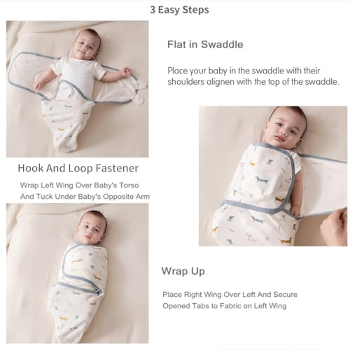 insular Baby Swaddle Wrap, Swaddle Blanket for Newborn and Infant, Adjustable Swaddling Set for Boy and Girl, Soft Cotton Baby Sleep Sack 3 Pack, Sheep&Cloud, Small(0-3 Month) by insular - Image 5