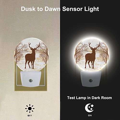 Image of Deer Night Light Autumn Forest Wildlife Deer Maple Trees Night Lights Plug into Wall Auto on /Off LED for Bedroom Bathroom Staircase