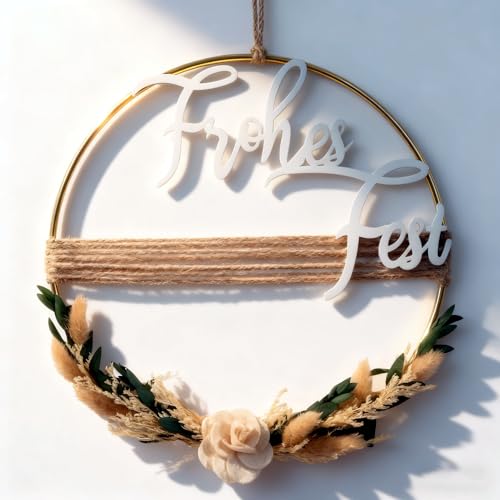 Kranz Weihnachten Metallring mit Eukalyptus und Trockenblumen,...