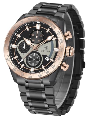 BY BENYAR Classic Watches for Men,Stainless Steel Military Wrist Watches