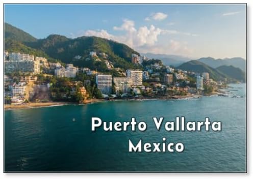 Aerial of Puerto Vallarta Mexico Pacific Coastline Scenic Beach at Sunset with Waterfront Hotel Resort Travel Destination, Fridge Magnet