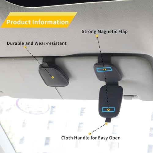 BEYTEQ Sunglasses Holders for Car Visor - Magnetic Leather Sunglasses Holder and Ticket Card Clip - Car Visor Accessorier, Black, Pack of 1 - image 4