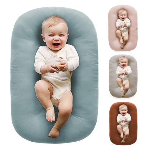 Image of Vicorise Baby Lounger 0-24 Months 100% Cotton-Snuggle Cozy Me Lounger,Soft & Breathable Baby Lounger for Newborn Play Mat,Infant Babies Essentials Gifts,Blue(Lounger Cover Included)