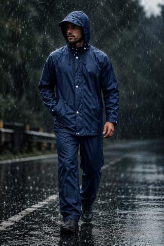 Image of Lymio Raincoat for Men | Waterproof Rain Suit with Hood | Thick Polyester, Leak Proof, Top & Pant Set | Windproof Men's Rain Coat for Bike Riding, Outdoor & Travel (Raincoat group-4)