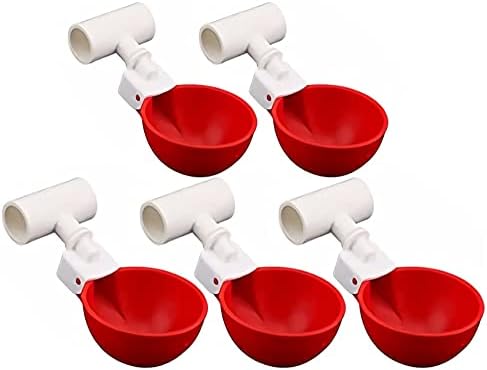 Chicken Waterer Cups, 5 Pack Poultry Watering Cup with 1/2'' PVC Tee Fittings - Gravity Automatic Chicken Waterer - Chicken Waterer for Chicken Ducks Quail