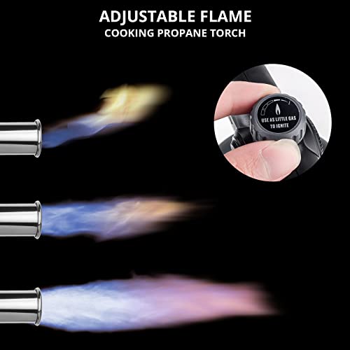 Image of Sondiko Propane Torch with Pre-Filled Cylinder, Powerful Propane Torch Head L8010, Sous Vide, Adjustable Campfire Starter with Standard Propane Fuel Cylinder for Searing Steak, BBQ, Welding