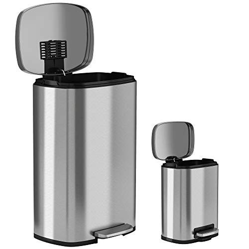 Itouchless Softstep Trash Can Combo Pack, 13.2/1.32, Silver 13 Gal And 1.3 Gal, 2 Count #TOP1