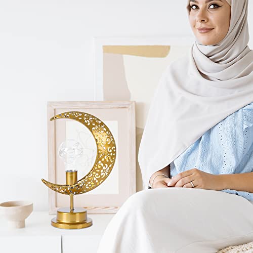 Nfnsig Vintage Moon Star Table Lamp, Metal Frame Ramadan Desk Lamp Battery Powered Mosaic Crescent Bohemian Handmade Bedside Light For Living Room, Bedroom #TOP4