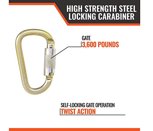 Malta Dynamics Fall Protection Steel Snap Carabiner Clip, Osha/Ansi Compliant #TOP24