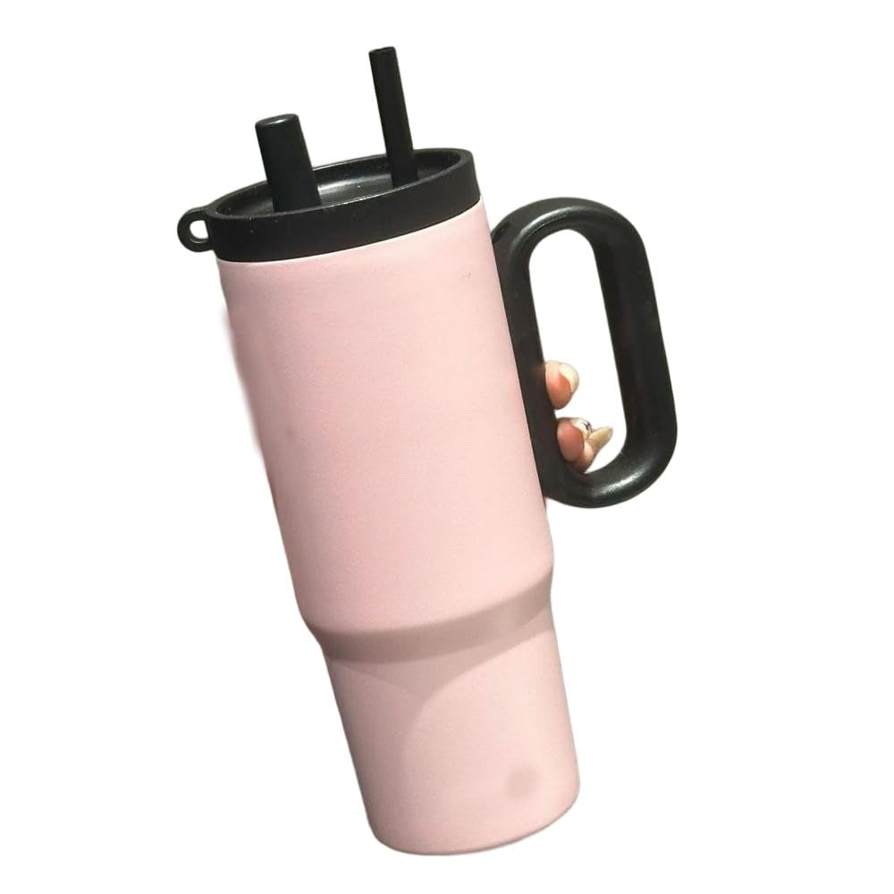 DYRBF - Vaso aislado al vacío de acero inoxidable de gran capacidad con asa y popote, taza de café a prueba de fugas con mango ergonómico, botella de agua sin BPA, compatible con portavasos de coche