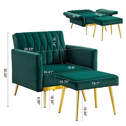 Paddie Modern Velvet Single Sofa Chair With Ottoman, Accent Living Room Chairs With Adjustable Armrests, Upholstered Tufted Lounge Chair For Home, Bedroom, Office #TOP1