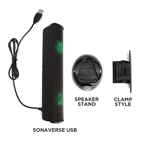 Gogroove Sonaverse Led Speaker For Laptop Computer - Usb Powered Clip-On Sound Bar With Mini Portable External Speaker Design For Monitor, Back Switch For Power - Audio Input And Power (Green) #TOP7