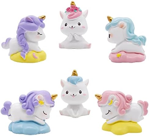 6 Pcs Cute Mini Unicorn Figurines Toys, Unicorn Miniature Moss Landscape, Unicorn Cake Toppers, Car Dashboard Ornaments, DIY Ornament Accessories for Children Child Kids Gift