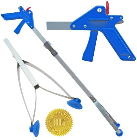 ArcMate EZ Reacher Deluxe SAF-T-LOK Indoor Reacher Grabber, Pistol Grip, 5-lb. Pickup Capacity, XL 4.5" Wide Jaw, Includes DangEZ Strap, Heat Resistant Food Grade Silicone Cup Tips, Blue, 26" (7993)