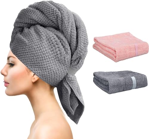 ytorgr 2 Pack Microfiber Hair Towel Wrap for Long Hair, 100 * 60cm Large Hair Turban Towel for Women Girls,Quick Dry Super Absorbent Hair Drying Towel 40 * 24inch