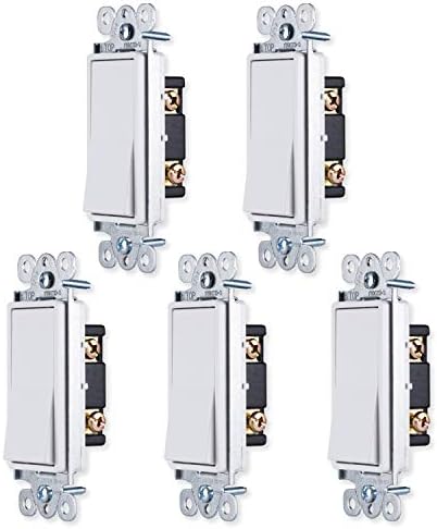 GE in-Wall Switch, Single Pole, Paddle Rocker, White, 5 Pack