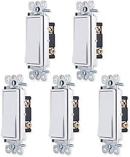 GE Switch Fans & Lights, White, Grounding Paddle Rocker 5 Pack, Single Pole