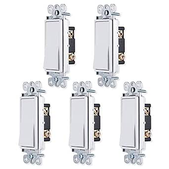 GE in-Wall Switch, Single Pole, Paddle Rocker, White, 5 Pack