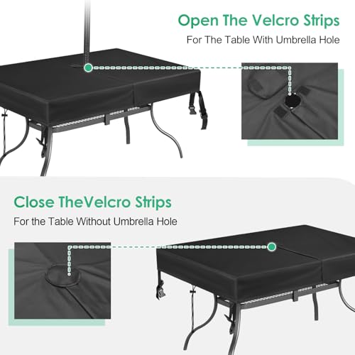 SUNICO Rectangle Patio Table Cover with Umbrella Hole 59\" L x 36\" W x 6\" H - Waterproof Outdoor Table Cover - Heavy Duty 600D Oxford Fabric Patio Furniture Covers