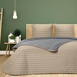 DHESTIA HOME - Colcha Bouti de Verano Bicolor Patrón Cosido de Lineas Modelo Moraira Color Beige Talla Cama 135/150