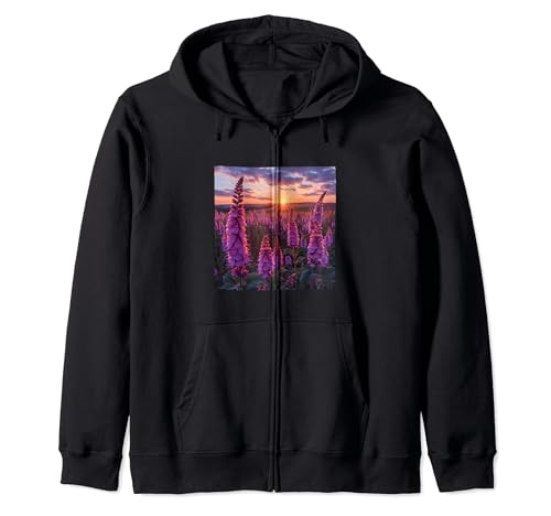 Anise Hyssop Flower Field Beautiful Sunset Graphic Zip Hoodie