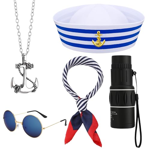 GSrenyu 5 Pcs White Sailor Hat Sailor Costume with Captain H