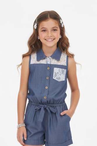 Image of ToBeInStyle Girl's Summer Romper One Piece Outfit Casual Lightweight Short Set