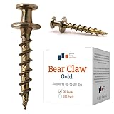 PHS Bear Claw Hanger Screws - 30 Pack Wall Hangers for Pictures - 30 lbs Heavy Duty Picture Hangers for Drywall & Plaster Walls - Gold Picture Hanging Hooks for D-Rings, Sawtooth, Wire and Keyholes