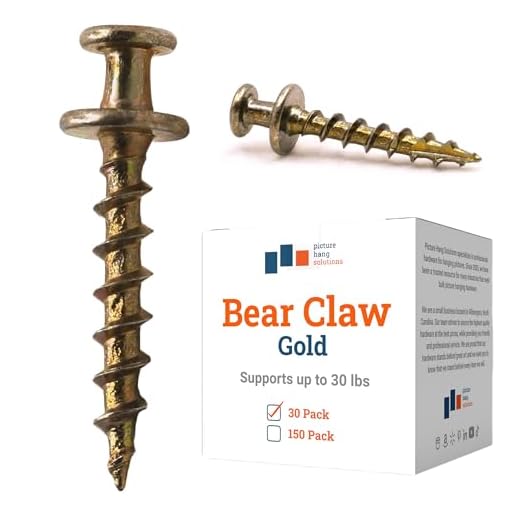Bear Claw Screw Hanger Gold - 30lb Picture Hooks - 4-in-1 Hanging Screws for D-Rings, Sawtooth, Wire and Keyholes - Mounts in Drywall and Wood Studs 30 Pack