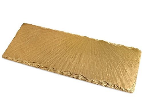 Renee Redesigns Handmade Gold Slate Stone Serving Platter - Ideal Cheese Board, Decorative Centerpiece for Coffee Table or Living & Dining Room | Large Rectangle Coaster - 11.75 x 4.75 Inches