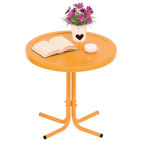 VINGLI Outdoor Side Table, Round Metal Patio Side Table End Table for Garden, Balcony, Porch and Living Room (Tangerine)