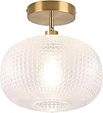 Gold Semi Flush Mount Ceiling Light Fixture,Hallway Light Fixtures,Vintage Ceiling Light Fixture,Globe Glass Ceiling Fixture,Hanging Ceiling Lamp,Farmhouse Lighting for Bathroom Entryway Bedroom