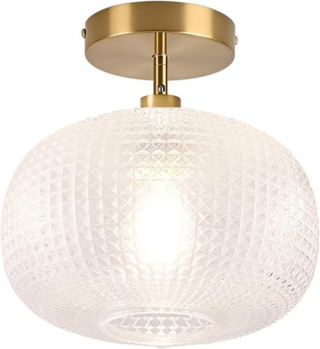 Jolydoly Gold Semi Flush Mount Ceiling Light Fixture,Hallway Light Fixtures,Vintage Ceiling Light Fixture,Globe Glass Ceiling Fixture,Adjustable Hanging Lighting for Bathroom Entryway Bedroom by Jolydoly - Used condition - US$44.70