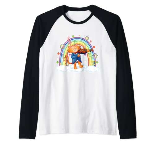 Ropa Violín Niño Niña Violín Gato Con Arco Iris Camiseta Manga Raglan