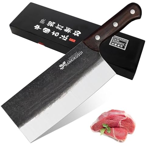 KANKIKUSUI Professional Distinguished Ancient Forged Meat Cleaver Knife, Do not Cut Bones Cover