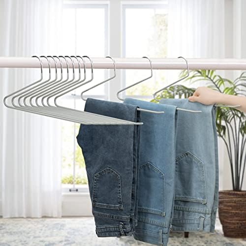Edergoo Trouser Hangers 12 Pack, Open Ended Trousers Hangers Space Saving, Heavy Duty Metal Pants Hangers Non Slip 35x15cm, Easy Use Coat Hangers for Trousers, Slacks, Pants (Grey)