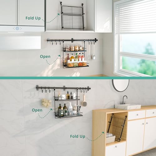 NADAMOO Kitchen Utensil Hanger and Spice Rack with Towel Rack Holder，Wall Mount Space Saving Metal Storage Organizer for Pantry, Countertop, Bathroom - Thumbnail 5
