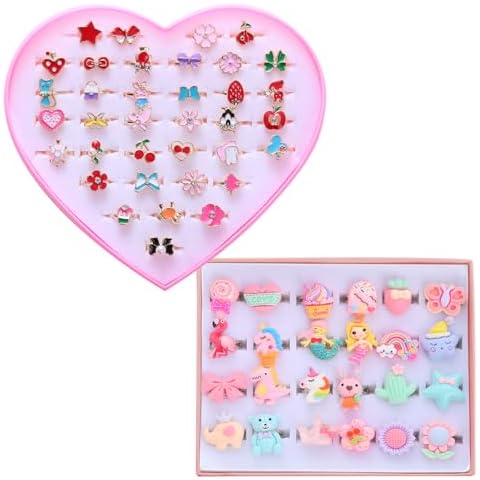 PASEMM 36pcs Little Girl Jewel Rings E 24pcs Little Girl Jewel Rings C Cover