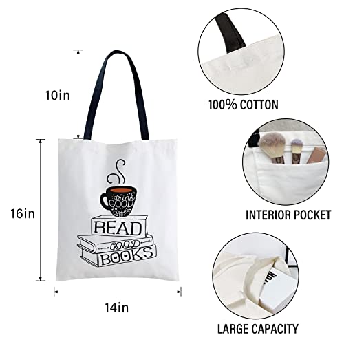 Xikainuo Drink Good Coffee Read Good Books Cotton Canvas Tote Bag With Interior Pocket, Travel Shopping Shoulder Bag Birthday Christmas Gifts For Readers, Coffee Lovers, Bookworm, Teens #TOP3