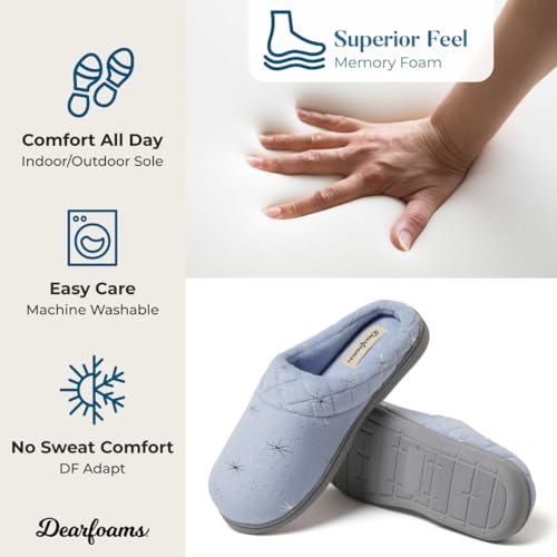 Image of Dearfoams Women's Lightweight Memory Foam Indoor House Slipper Darcy Velour Clog with Wide Widths