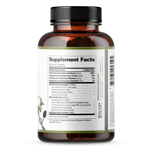 Snap Supplements Heart Health Support, Herbs To Improve Blood Flow Naturally, Support Healthy Blood Circulation & Oxidative Stress - Olive Leaf Extract, Turmeric, 180 Capsules #TOP7