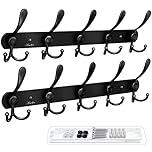 ANEDER Coat Rack Wall Hooks Hanger, Wall Rack with 5 Tri Hooks,Wall Mounted Hooks for Coat Hat Towel Purse Robes Mudroom Bathroom Entryway (Black, 2 Packs)