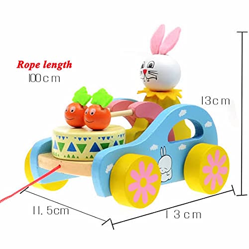 Prime Choice Toys Wooden Drum Musical Pull Along, Baby Early Walking Rope Toy, Vehicle for Babies, Wood, Multi Color (Pack of 1) (Bunny) 2