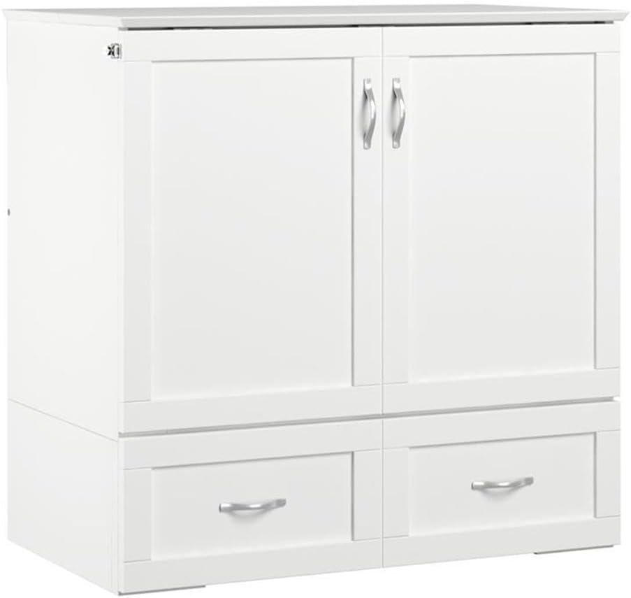 BOWERY HILL Twin XL Size Murphy Bed in Wood, with Storage and Charging Station in White, No Box Spring Needed, Easy Assembly, Up to Weight Capacity