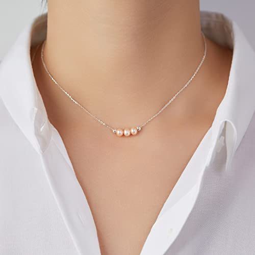 Dainty Pink Pearl 925 Sterling Silver Choker Collar Necklace Handmade With 3 Real Pink Pearls Jewelry Necklace Cable Chain Gifts For Women Teen Girls Mother Friends Best Graduation Gifts For Her #TOP1